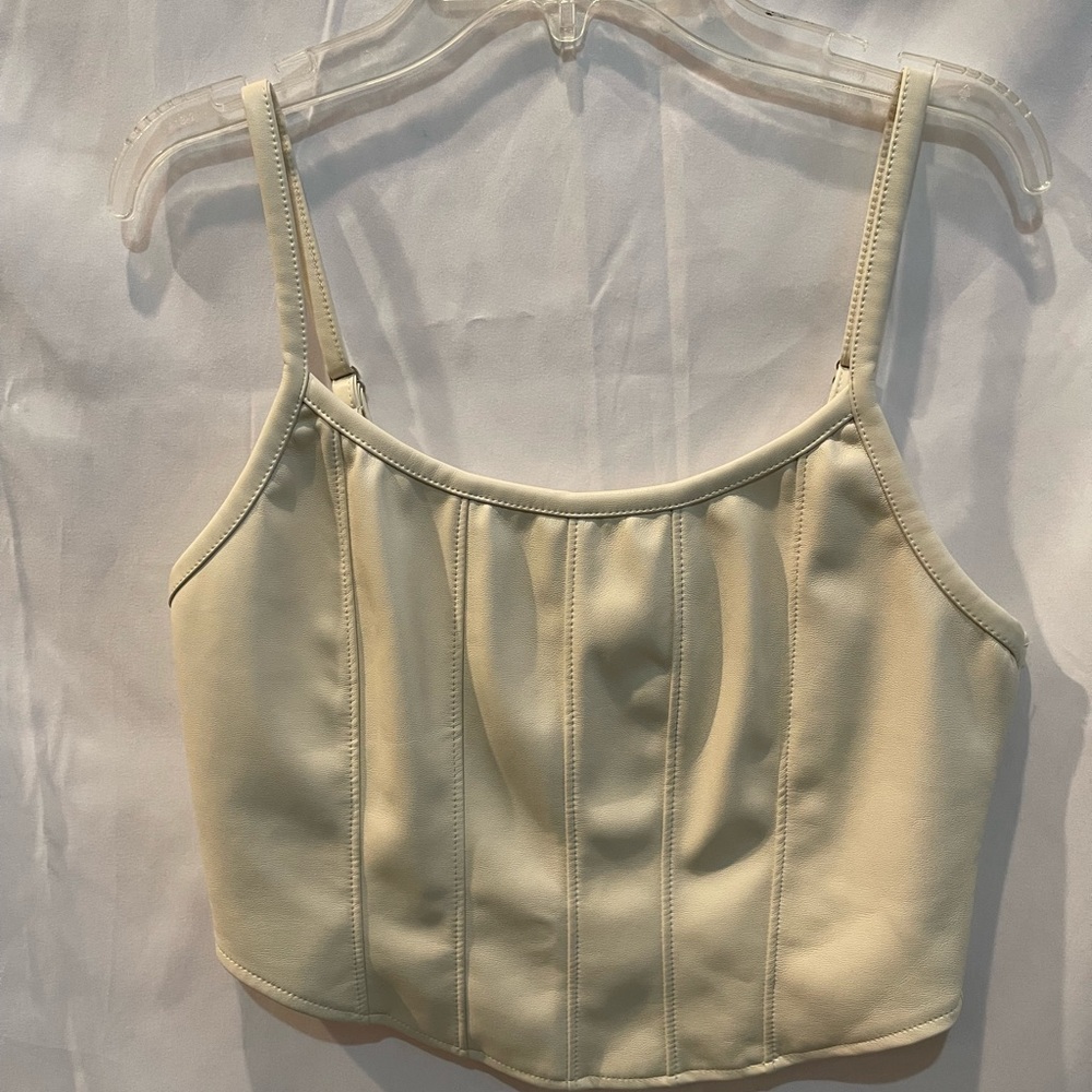 Kirious Faux Leather Crop Top Sleeveless White Zip Up Cami Size M